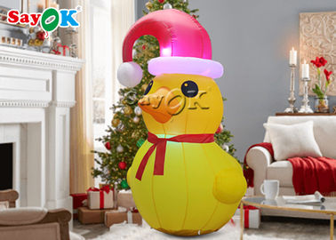 Led Christmas Yellow Duck With Red Hat SGS Inflatable Cartoon Characters