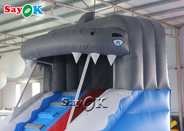 Inflatable Kids Slide Customized Blue Shark Inflatable Water Slide With Swimming Pool
